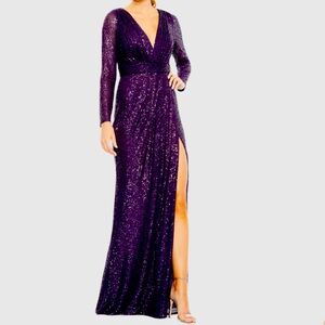 Purple Sequined Long Sleeve Gown